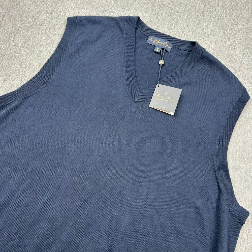 Brooks Brothers Supima Cotton Sweater Vest Mens XL Navy Blue‎ Vneck NEW